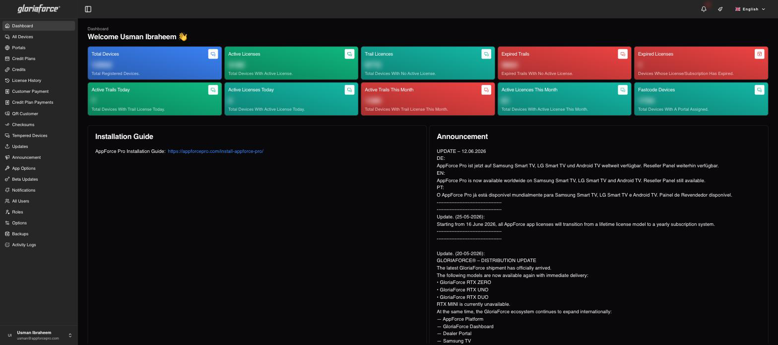 AppForce Control Panel - Device & Reseller Management